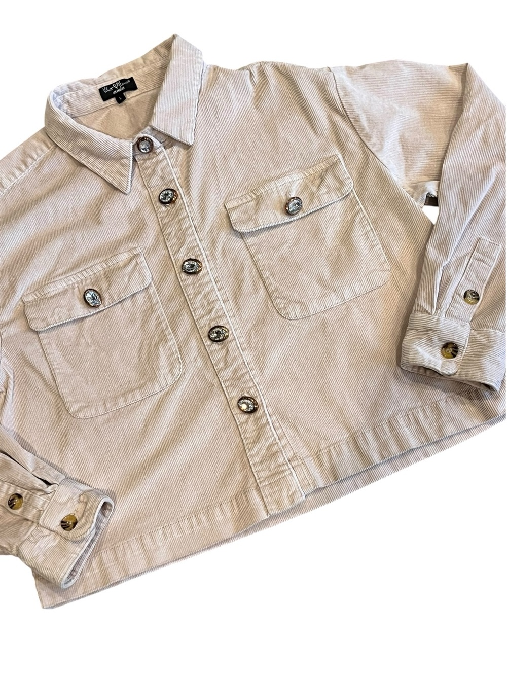 Velvet Heart Cream Corduroy Jacket Cropped Rhinestone Glam Buttons Western Boho